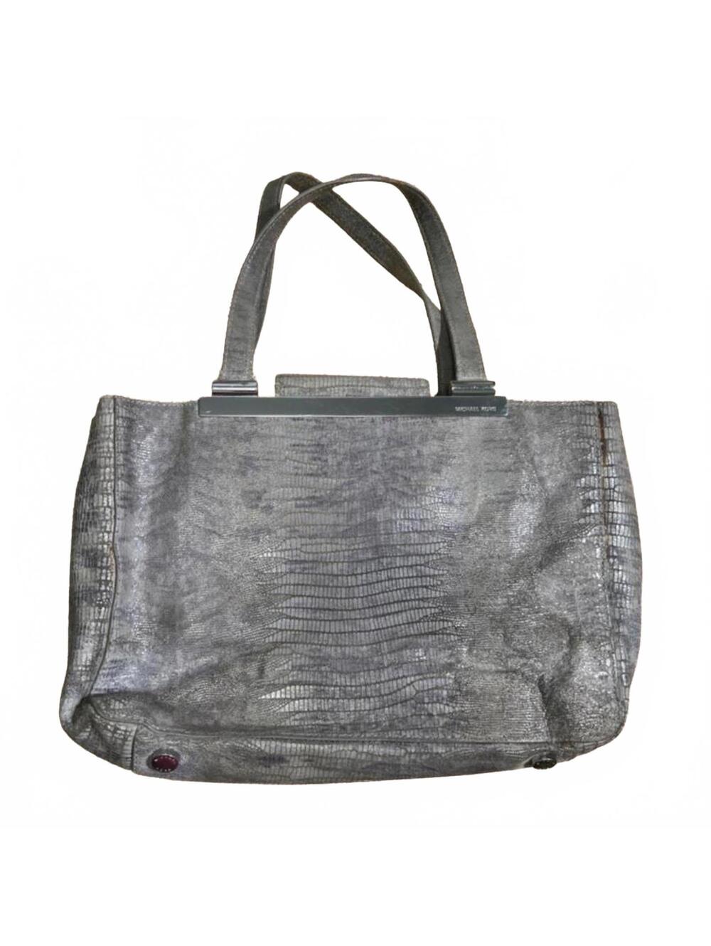 Michael Kors Silver Metallic Snakeskin Embossed Leather Tote Bag Medium Size